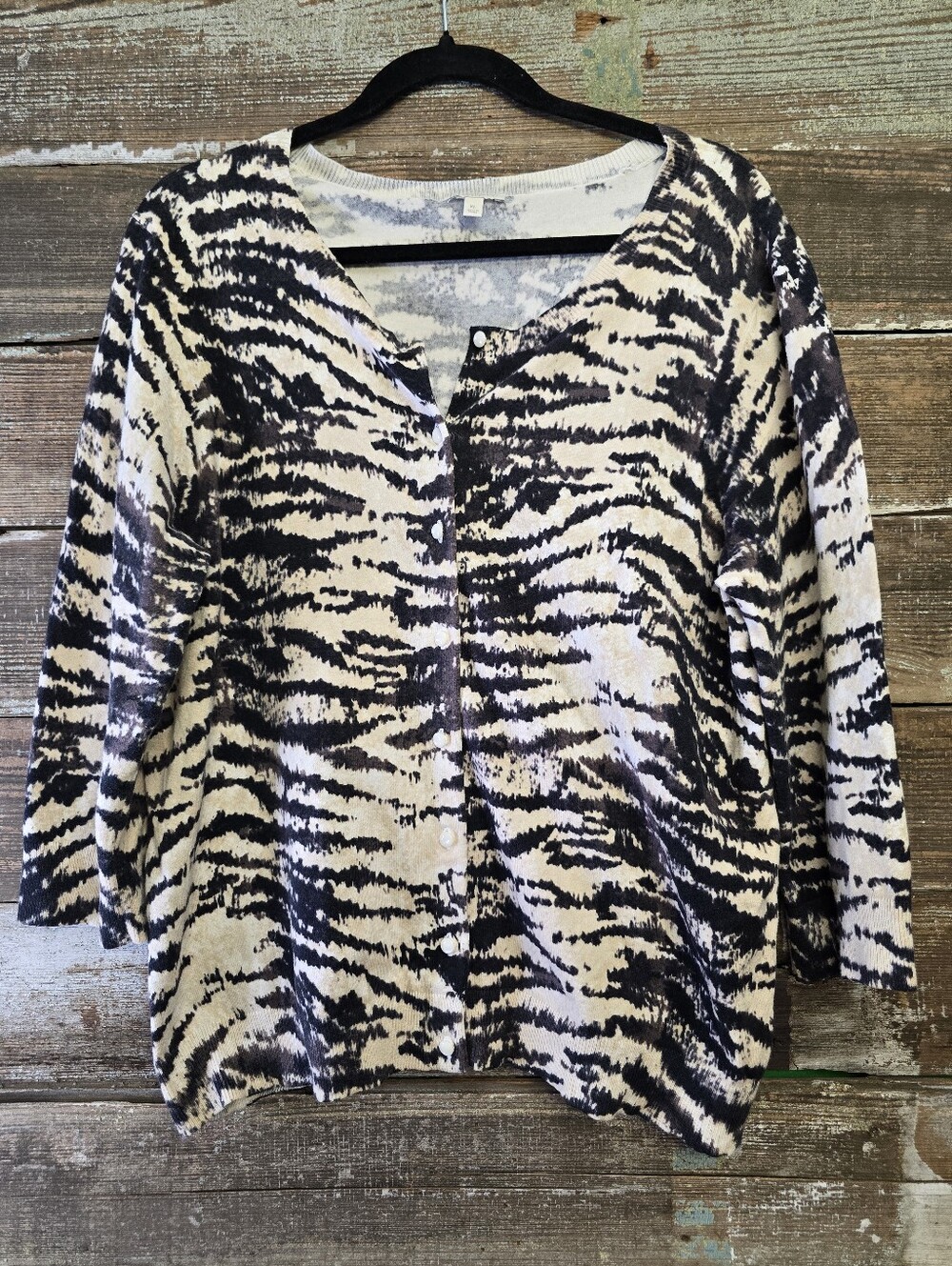 Talbots Black and White Abstract Zebra Cardigan, Size XL